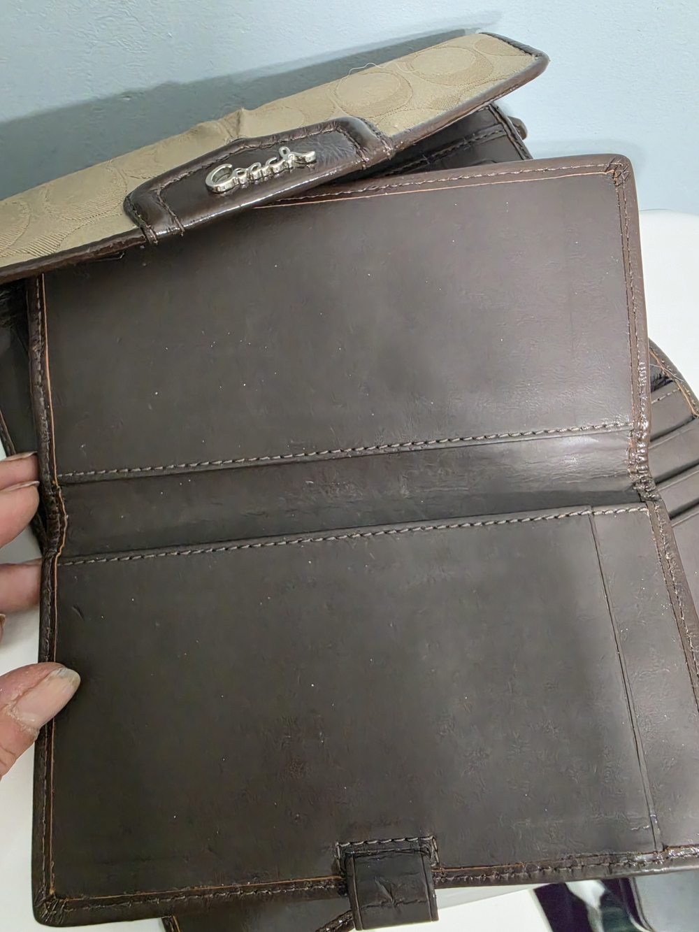 Coach Monogram Canvas Wallet in Khaki and Dark Brown - Picture 4 of 4